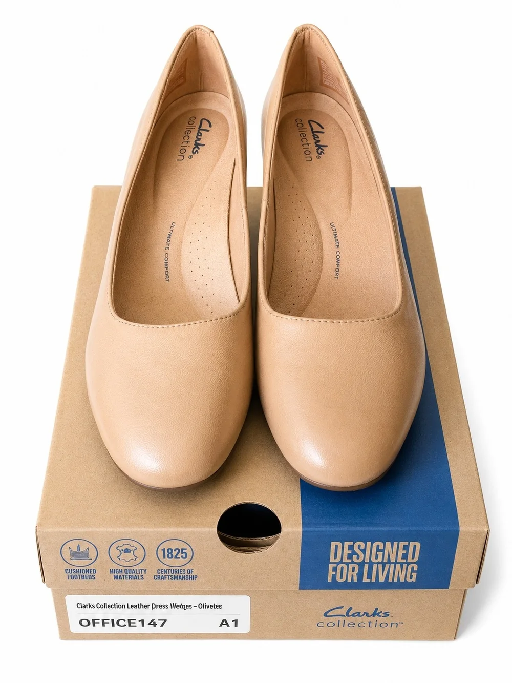 Clarks Collection Nude Patent Leather Wedge Pumps Womens 7-11 NIB Comfort